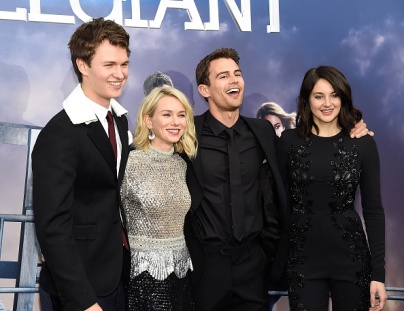 NEW YORK, NY - MARCH 14: Ansel Elgort, Naomi Watts, Theo James and Shailene Woodley attend "Allegiant" New York premiere at AMC Loews Lincoln Square 13 theater on March 14, 2016 in New York City. (Photo by Kevin Mazur/WireImage)